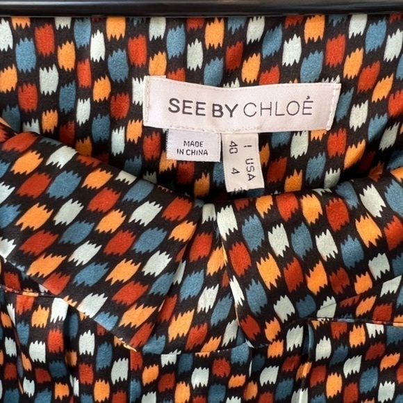 See by Chloe silk peter pan geometric pleated top - Picture 2 of 7